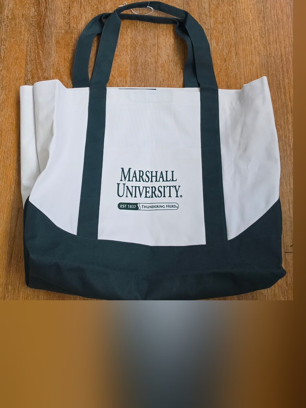 NCAA Marshall University White & Dark Green Canvas Tote Bag